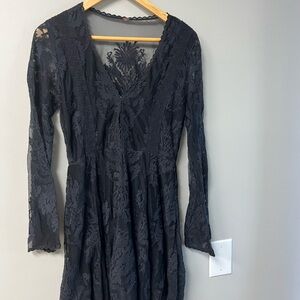 Free People Black Bell Sleeve V-Neck Sundress